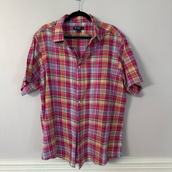 Cremieux Classics Men’s Short Sleeve Pink & Orange Plaid Button Up Sz XL GUC - Picture 2 of 8